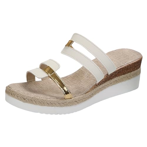 Espadrilles Für Damen Keilabsatz Plateau Pantoletten Sommer Sandalen Wedge Sandaletten Peep Toe Sommerschuhe Frauen Strand Freizeit Hausschuhe Leicht Bequem Keilsandaletten Slipper von Celucke Sandalette