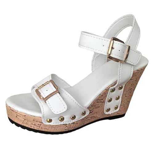 Keilsandalen Damen Sommer Sandalen Große Sandaletten Keilabsatz Plattform Sommerschuhe Fischmaul Riemen Freizeitsandalen Espadrilles Mit Dickem Absatz Hohl Strand High Heel Damensandalen von Celucke Sandalette