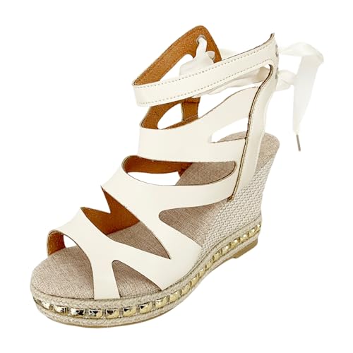 Keilsandalen Damen Sommer Sandalen Große Sandaletten Keilabsatz Plattform Sommerschuhe Fischmaul Riemen Freizeitsandalen Espadrilles Mit Dickem Absatz Hohl Strand High Heel Damensandalen von Celucke Sandalette