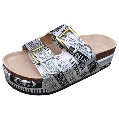 Pantolette Damen Plateau mit Verstellbarer Rieme Clogs Sommerschuhe Sandalen Dicker Sohle Bequeme Kork Strand Schuhe Hausschuhe Slipper Freizeit Outdoor Schuhe von Celucke Sandalette