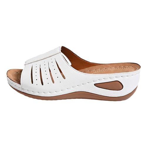 Pantoletten Für Damen Sommer Retro Einfarbig Riemen Bogen Hohl Fischmau Keil Sandalen Dicke Sohlen Strand Slipper Große Hausschuhe Freizeit Schuhe Rutschfeste Bequem Strandschuhe von Celucke Sandalette