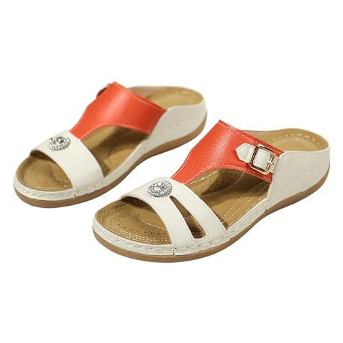 Sandalen Orthopädische Hausschuhe Damen Sommer Strand Sandaletten Dicke Sohle Slipper Keilabsatz Sommerschuhe Frauen Bequem Plateau Slipper Große Freizeit Schuhe Rutschfeste Slides von Celucke Sandalette