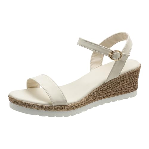 Sommer Sandalen mit Keilabsatz Sandaletten Plateau Open Toe Strandschuhe Schnalle Frauen Klassische Sommerschuhe Leichte Espadrilles Elegant Und Bequem Freizeit Schuhe Strand Lässige Damenschuhe von Celucke Sandalette