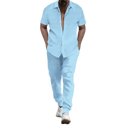 Celucke 2-Teiliges Outfit Herren Sommer Kurzarm Button-Up Revers Hemd Hose Einfarbige Sport Set Jogginganzug Zweiteiler Atmungsaktiv Sportswear Lässig Baggy Teenager-Anzug Strand Outfit Celucke 2-Teiliges Outfit Herren Sommer Kurzarm Button-Up Revers Hemd Hose Einfarbige Sport Set Jogginganzug Zweiteiler Atmungsaktiv Sportswear Lässig Baggy Teenager-Anzug Strand Outfit von Celucke