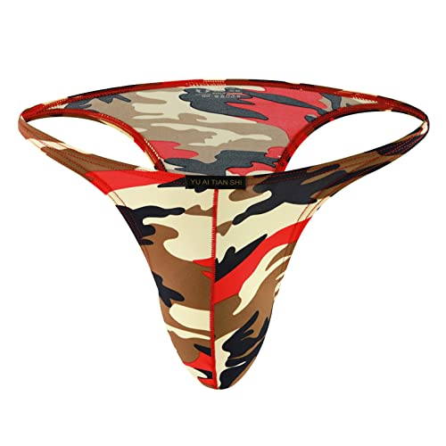 Celucke Briefs Herren Slips Unterwäsche Ice Silk Unterhosen Camouflage Trunks Niedrige Taille Männer Atmungsaktiv Slip Hosen Weiche Höschen Unterhose String Tanga Boxer Shorts Slip Underwear(Rot,XL) von Celucke