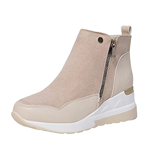 Celucke Damen Boots Barfußschuhe Winter Moon Boots Gefüttert Winterschuhe Winterboots Kurze Gummistiefel Boots Plateau Schuhe Retro Runde Zehe Kurzstiefel Stiefel von Celucke