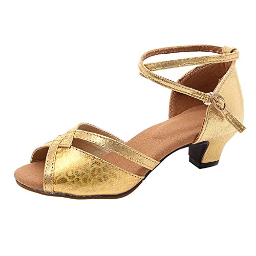 Celucke Damen Latin Tanzschuhe Salsa Tango Ballsaal Tanzschuhe Damenschuhe Dicke Absätze Glänzende Tanzschuhe mit Offener Spitze Tanzschuhe für Karneval, Party, Tanz von Celucke