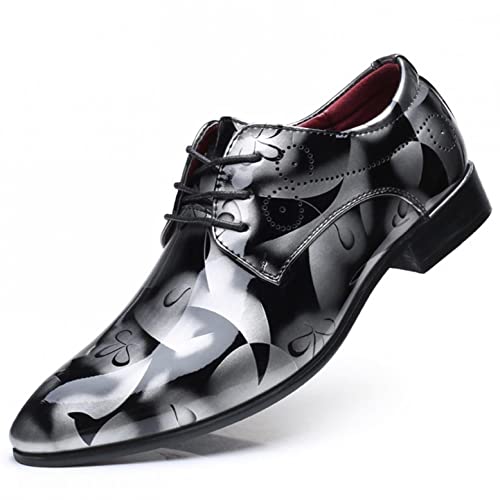 Celucke Derby-Schuhe Herren Derbys Schnürhalbschuhe in Kroko-Optik, Hochzeit Party Smoking Schuhe Männer Freizeitschuhe Anzugschuhe Oxford Casual Schnürschuhe (Schwarz, 43 EU) von Celucke