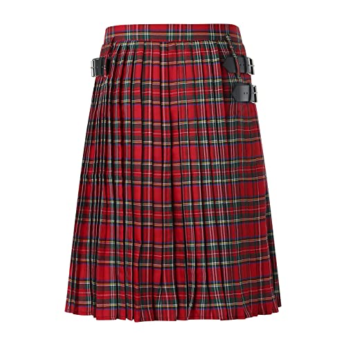 Celucke Faltenrock Herren Schottischer Karo Kilt Faltenrock Hohe Taille Kurz Skirt Schottenrock Skater Rock Kariert Minirock Streetwear Röcke mit Kontrasttaschen(Rot,XXL) von Celucke