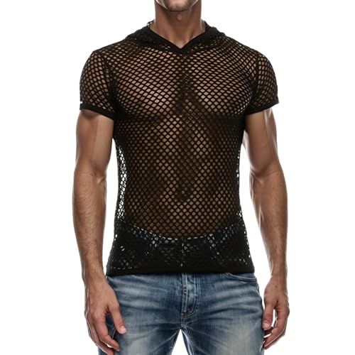 Celucke Herren Hollow Short Sleeve Mesh Atmungsaktives Bottoming Shirt Herrenpullover Muscleshirt Unterhemden Netz T-Shirt Kurzarm Slim-Fit Männer Freizeit Netzhemd Clubwear von Celucke