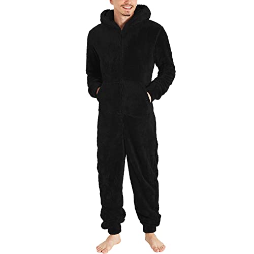 Celucke Herren Jumpsuit Teddy Fleece Einteiler Overall Anzug Flauschig Warm Ganzkörperanzug Onesie Thermo Kapuze Schlafanzug Unisex von Celucke