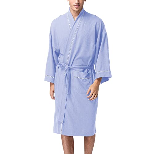 Celucke Herren Leichter Waffelpiqué Bademantel Lange Ärmel Loose Nachthemd mit Taschen Schnüren Hausmantel Shirts Casual Pyjama Robe Strickjacke von Celucke