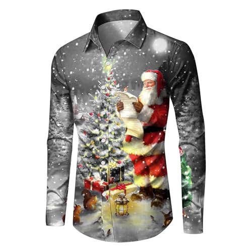 Celucke Herren Weihnachtshemd 3D Druck Lustige Christmas Shirt Weihnachten Langärm Slim Fit Lustige Hemden Männer Weihnachten Funky Hemd Freizeithemd von Celucke