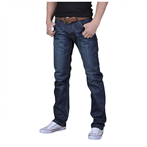 Celucke Jeans Herren Jeanshose Einfarbig Gerade Hose Casual Business Stretchjeans Modernes Regular Fit Freizeithose Boyfriend-Jeans Straight-Leg-Jeans(Blau,32) von Celucke