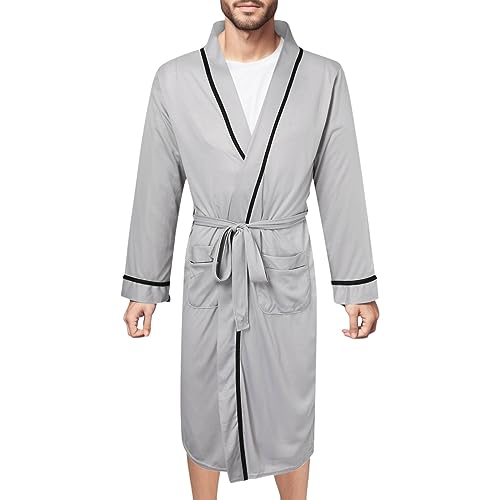 Celucke Leichter Bademantel Herren Nachthemd Baumwolle Kimono Waffle Morgenmantel Lange Ärmel Lang Pyjama Dünne Hausmantel mit Taschen Robe Loose Strickjacke Yukata Saunamantel von Celucke