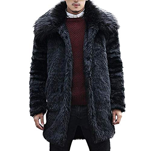 Celucke Mantel Herren Kunstfell Jacke Winter Pelzkragen,Männer Pelzmantel Felljacke Kunstpelz lange Jacke Faux Fur von Celucke