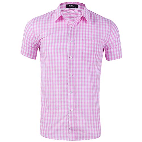 Celucke Trachtenhemd Herren Kurzarm-Hemden Oktoberfest Kariertes Flanellhemd holzfäller Hemd Freizeithemd Männer Checked Shirt Freizeit Business Party (Rosa, M) von Celucke