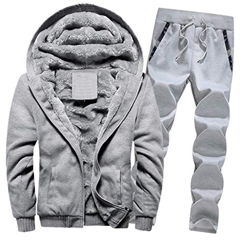 Celucke Trainingsanzug Herren Winter Warm Jogginganzug mit Fleece Gefütterte, Männer Sportanzug Casual Kapuzenjacke Jogginghose Kombiteil Sweatjacke Traininghose Set (Grau, M) von Celucke