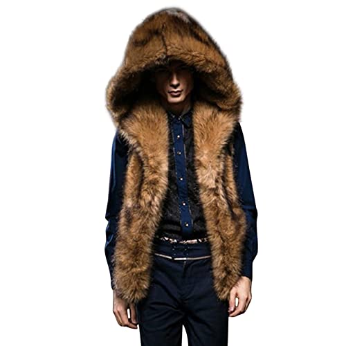 Fellmantel Herren mit Kapuze Pelzmantel Kurz Kunstfell Mantel Jacke Warme PlüSchmantel Fellmantel Elegant Wintermantel Hooded Teddy Coat Felljacke Parka Pelzjacke von Celucke