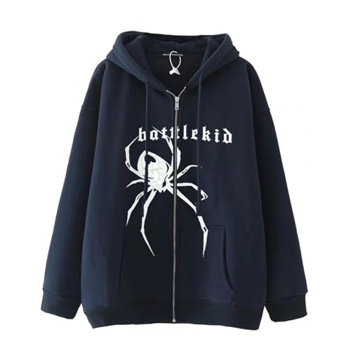 Kapuzenjacke Herren Y2k Full Zip mit Spinnenmuster Hip Hop Gothic Sweatshirt mit Reißverschluss Kapuzenpullover Harajuku Tasche Oversized Hoodie Männer Sweatjacke Zipper Aelfric Eden Streetwear von Celucke