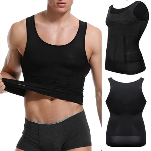 2 Pack SculptCore - Men's Body Shaper Slimming Vest ABS Abdomen Compression Shirt Workout Tank Tops (Black,Large) von Cemssitu