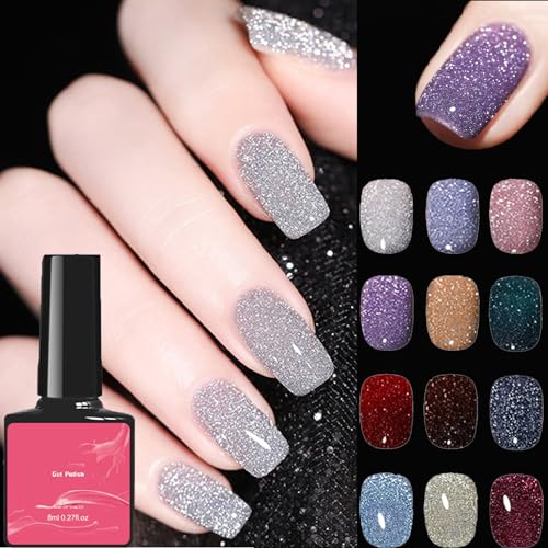 Cemssitu High Density Glitter Nail Gel Polish, 2024 New Reflective Glitter Gel Nail Polish Set, 12 Colors Reflective Glitter Gel Polish Women Girls Gift (0.27oz,SE01) von Cemssitu