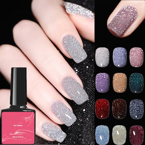 Cemssitu High Density Glitter Nail Gel Polish, 2024 New Reflective Glitter Gel Nail Polish Set, 12 Colors Reflective Glitter Gel Polish Women Girls Gift (0.27oz,SE02) von Cemssitu