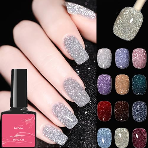 Cemssitu High Density Glitter Nail Gel Polish, 2024 New Reflective Glitter Gel Nail Polish Set, 12 Colors Reflective Glitter Gel Polish Women Girls Gift (0.27oz,SE03) von Cemssitu