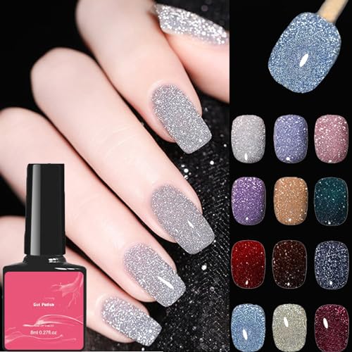 Cemssitu High Density Glitter Nail Gel Polish, 2024 New Reflective Glitter Gel Nail Polish Set, 12 Colors Reflective Glitter Gel Polish Women Girls Gift (0.27oz,SE04) von Cemssitu