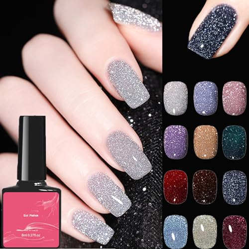 Cemssitu High Density Glitter Nail Gel Polish, 2024 New Reflective Glitter Gel Nail Polish Set, 12 Colors Reflective Glitter Gel Polish Women Girls Gift (0.27oz,SE05) von Cemssitu