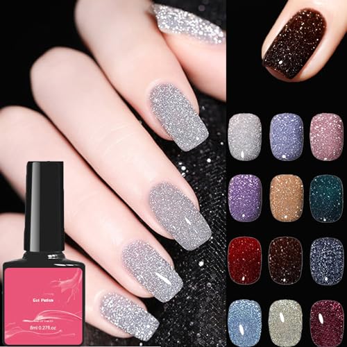 Cemssitu High Density Glitter Nail Gel Polish, 2024 New Reflective Glitter Gel Nail Polish Set, 12 Colors Reflective Glitter Gel Polish Women Girls Gift (0.27oz,SE06) von Cemssitu