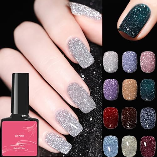 Cemssitu High Density Glitter Nail Gel Polish, 2024 New Reflective Glitter Gel Nail Polish Set, 12 Colors Reflective Glitter Gel Polish Women Girls Gift (0.27oz,SE08) von Cemssitu