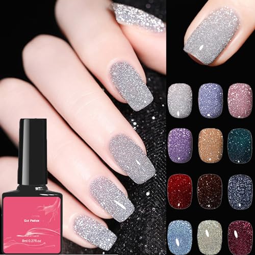 Cemssitu High Density Glitter Nail Gel Polish, 2024 New Reflective Glitter Gel Nail Polish Set, 12 Colors Reflective Glitter Gel Polish Women Girls Gift (0.27oz,SE11) von Cemssitu