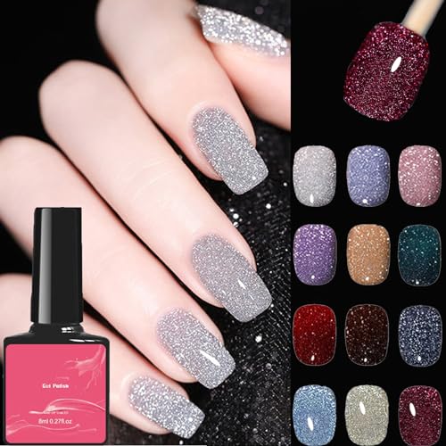 Cemssitu High Density Glitter Nail Gel Polish, 2024 New Reflective Glitter Gel Nail Polish Set, 12 Colors Reflective Glitter Gel Polish Women Girls Gift (0.27oz,SE12) von Cemssitu