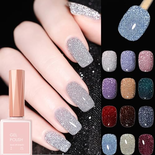 Cemssitu High Density Glitter Nail Gel Polish, 2024 New Reflective Glitter Gel Nail Polish Set, 12 Colors Reflective Glitter Gel Polish Women Girls Gift (0.6oz,SE04) von Cemssitu