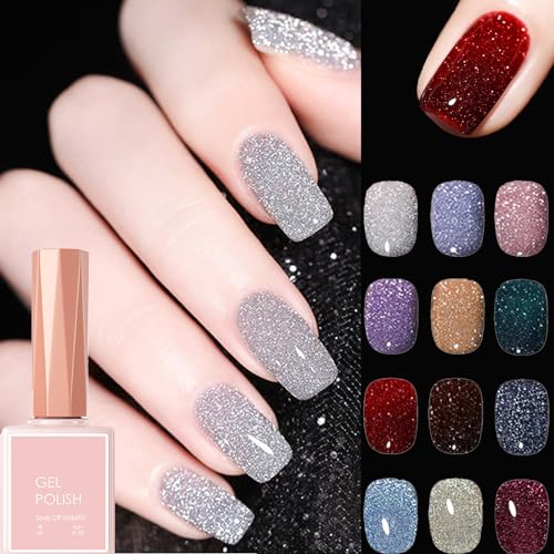 Cemssitu High Density Glitter Nail Gel Polish, 2024 New Reflective Glitter Gel Nail Polish Set, 12 Colors Reflective Glitter Gel Polish Women Girls Gift (0.6oz,SE07) von Cemssitu