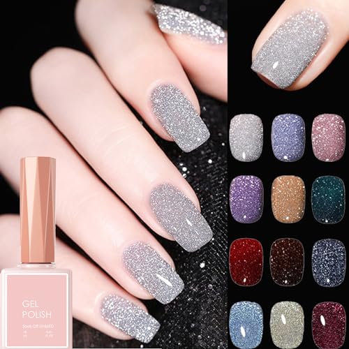 Cemssitu High Density Glitter Nail Gel Polish, 2024 New Reflective Glitter Gel Nail Polish Set, 12 Colors Reflective Glitter Gel Polish Women Girls Gift (0.6oz,SE11) von Cemssitu