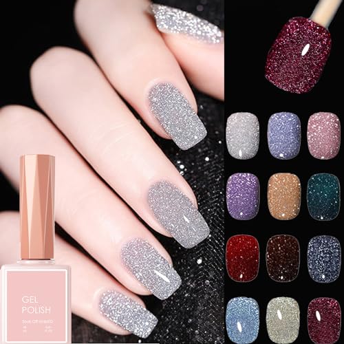 Cemssitu High Density Glitter Nail Gel Polish, 2024 New Reflective Glitter Gel Nail Polish Set, 12 Colors Reflective Glitter Gel Polish Women Girls Gift (0.6oz,SE12) von Cemssitu