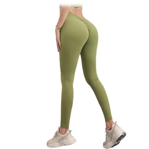 Cemssitu V-Back Gym Legging, V Back Scrunch Butt Lift Workout Leggings for Women, Sculpting V-Back Ruched Yoga Tights (Light Green,Small) von Cemssitu