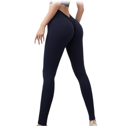 Cemssitu V-Back Gym Legging, V Back Scrunch Butt Lift Workout Leggings for Women, Sculpting V-Back Ruched Yoga Tights (Navy Blue,Medium) von Cemssitu