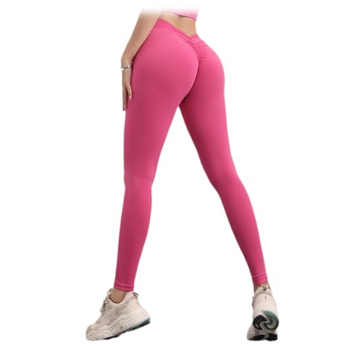 Cemssitu V-Back Gym Legging, V Back Scrunch Butt Lift Workout Leggings for Women, Sculpting V-Back Ruched Yoga Tights (Pink,Small) von Cemssitu