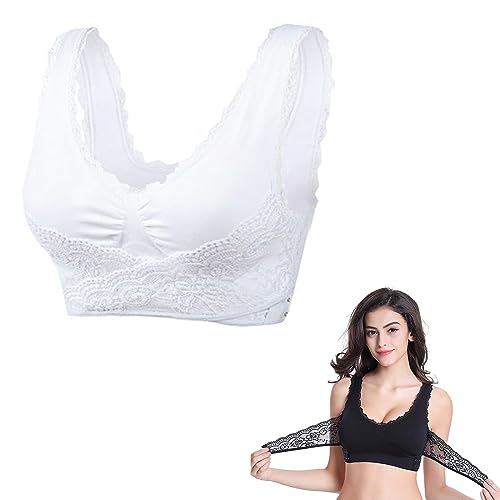 Kendally Bra, Kendally Bras for Older Women, Comfy Corset Bra Front Cross Side Buckle Lace Bras (White,X-Large) von Cemssitu