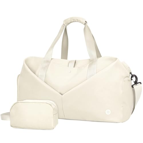 Ceneda Sporttaschen Klassische mit Schuhfach und Nassfach Tragbare Übernachtungs Wochenendtasche Reisetasche Yoga Tasche für Damen und Herren Gym Bag (Elfenbein) von Ceneda