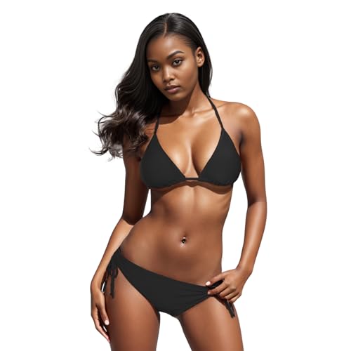 Century Star Damen Bikini Set Badeanzug Zweiteiliger Bademode mit Triangel Bikinihose Strandmode Push Up Schwarz 36 (Tag Size S) von Century Star