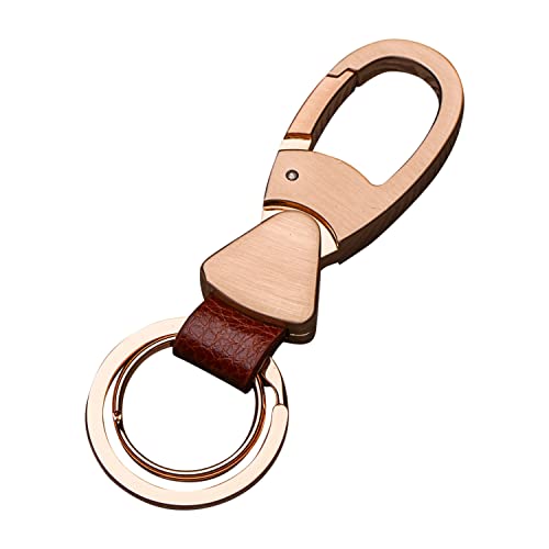 Cerbery - Schlüsselanhänger aus Leder mit Ringen und Geschenkbox - Auto Geschenk Schlüsselband Schlüsselbund Schlüsselhalter Schlüsselring (Gold) von Cerbery