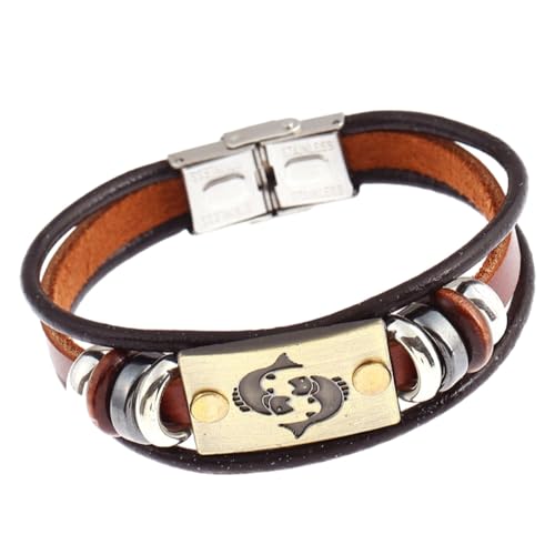 Cernomal 12 Sternbild-Armbänder – Punk-Mode-Paare, Schnalle, Leder, 12 Sternzeichen-Armreif, Herren-Armband, Schmuck, Geschenkarmbänder, Stück, Verstellbar von Cernomal