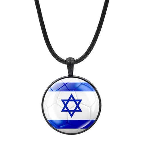 Cernomal Israel-Länder-Nationalflaggen-Halsketten – Neuheit Glas-Cabochon-Fußball-Textur-Anhänger-Halsband-Pullover-Kette, Für Männer Und Frauen, Patriotisches Schmuckzubehör, Wie von Cernomal