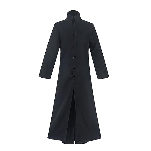 Cexiakong Herren schwarzer Militärmantel mit Stehkragen Matrix Neo Party Outfit Jacke langer Trenchcoat Römische Klerus Soutane Kanzel Outfit Vestment Pfarrer Kirche Karneval Cexiakong Herren schwarzer Militärmantel mit Stehkragen Matrix Neo Party Outfit Jacke langer Trenchcoat Römische Klerus Soutane Kanzel Outfit Vestment Pfarrer Kirche Karneval von Cexiakong