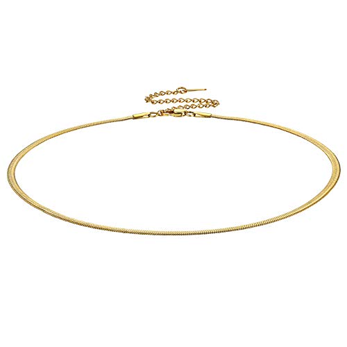 ChainsHouse Choker Halskette in 3mm breit 32cm lang Damen Mädchen Schlichte Schlangenkette Fischgrätenkette Halskette mit Geschenkebox für Ehefrau Freundin Model von ChainsHouse