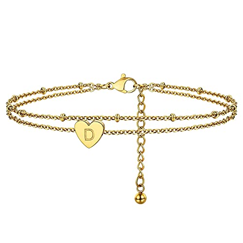 ChainsHouse Damen Mädchen Alphabet D Fußkettchen Armband goldene doppelte Fußkette Armkette Sommer Fußschmuck Armschmuck mit Geschenkebox für Valentinstag Weihnachten von ChainsHouse